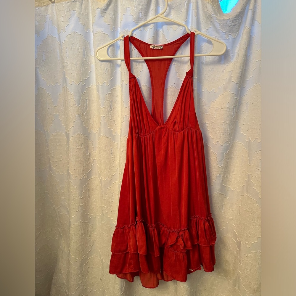 Free people satin plunge neck mini dress